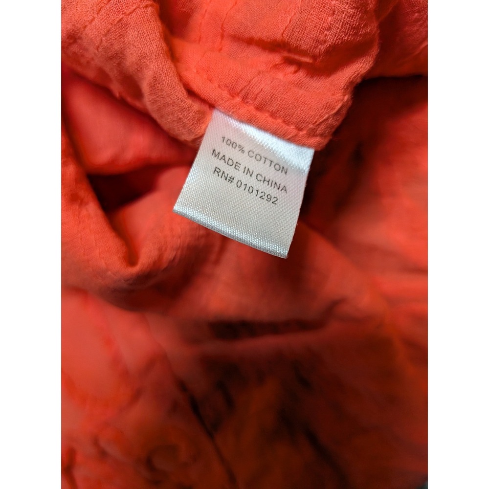Lulu-B Coral Orange Floral Embroidered Cotton Tunic Top Boho V-Neck Medium - Picture 5 of 5